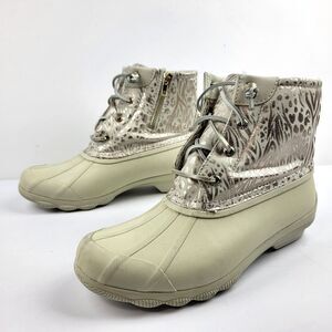 Sperry Top Spider Women's Ivory Metallic Animal Print Waterproof Ankle Boots 8M